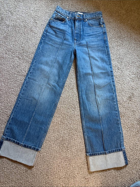 Ulla Johnson Denim - Ulla Johnson Mid-Blue Wide Leg Cuffed Jeans
